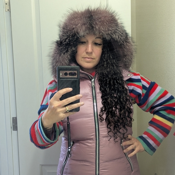 Andrew Marc Claire Genuine Fox Fur Trim Quilted Vest Women M - Picture 6 of 9